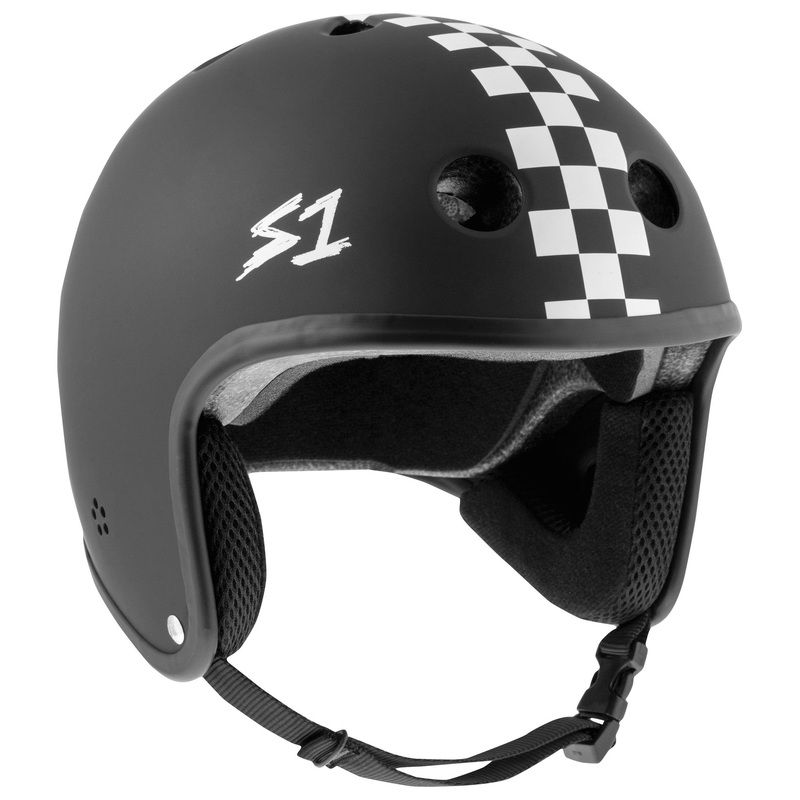 S1 Retro Lifer Helmet – Black Matte w White Checkers Small