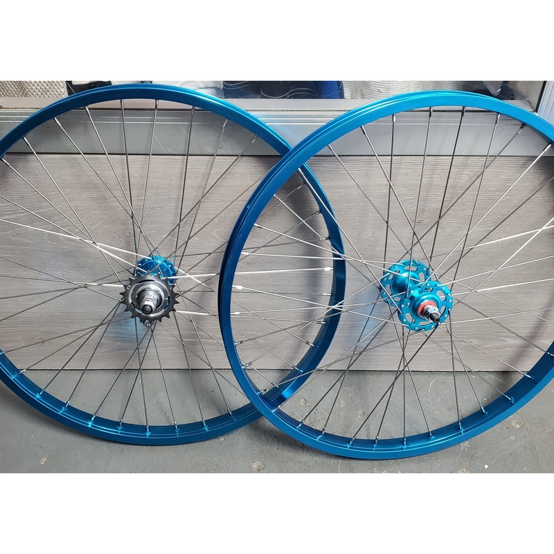 24″ 7X style Coaster Brake BMX Wheelset – Pair – Blue Anodized