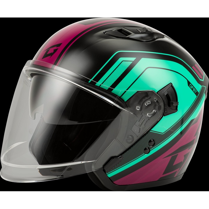 GMAX Of-87 Duke Helmet W/Led Light Blk/Aqua/Coral Xl