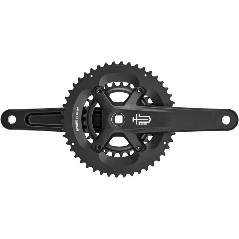 microSHIFT Sword Black 2x Crankset – 175mm, 9-Speed, 46/29t, 110/80 Asym BCD, JIS Square Taper Spindle Interface, Black