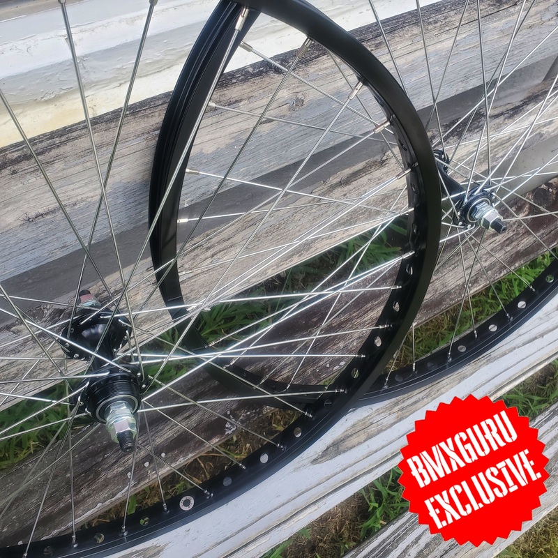 26″ 7X Lite style Sealed Low Flange BMX Wheelset – Pair – Black w/ Chrome Spokes