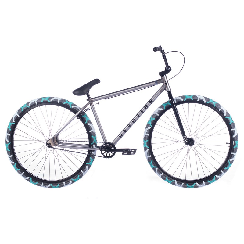 Cult Devotion 29″ BMX Freestyle Bike-Raw/Teal Camo Tires