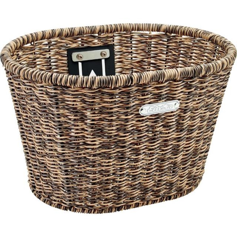 Woven Plastic Basket Light Brown/Black 38.5cm (l) x 28.5cm (w) x 24cm (h)