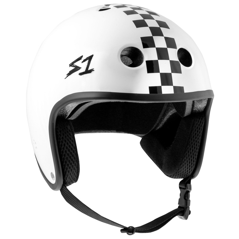 S1 Retro Lifer Helmet – White Gloss w Checkers Small
